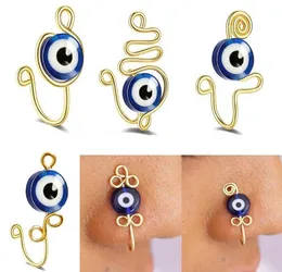 Evil Eye Rings Non Piercing Fake Piercings Clips For Women Män Turkiska ögon Skydd Luck Gold Plated Nose Cuff Summer Body Jewelry