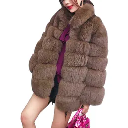 2022 Size Winter Outerwear Furry Faux Fur Coat Women High Collar Long Sleeve Fake Fur Jacket Fourrure Abrigos Mujer T220810