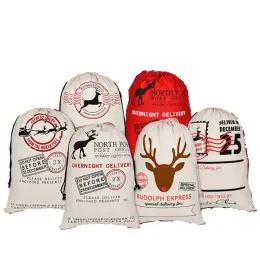 Large Canvas Christmas Gift Bag Kids Xmas Red Present Bag Home Decoration Reindeer Santa Sack For New Year Party
