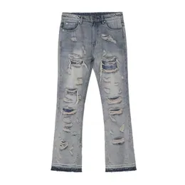 Jeans masculinos Men Men Vintage Hip Hop Streetwear reto Ripped Fairy Grunge Ponta de perna larga calça jea