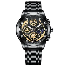 Orologio da uomo Sun Moon Star Calendario scheletrato Orologio impermeabile al quarzo Tourbillon non meccanico