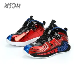 NSOH Fashion Kids Basketball Soft Shoes Waterproof Leather Boys Girls Sneakers Magic Buckle Non slip Children Running 220811