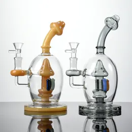 Bunte Pilz-Wasserpfeifen Glasbongs Raucherzubehör Einzigartige Bong 14mm weiblicher Bubbler Duschkopf Perc Percolator Mini Dab Bohrinseln mit Schüssel WP2194