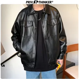 Privathinker Men Spring Black Soft Faux Mens Hip Hop Jacket Leather Male Oversize Streetwear Pockets Clothes 220811