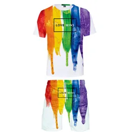 Herr t-shirts streetwear stolthet regnbåge flagga set tryck male 2 bit set sommar mode kort ärm shorts par överdimensionerade män
