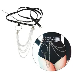 Paski Woman Belly Chains Belt Pu skórzany metalowy łańcuch Tassel
