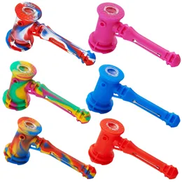 Pequeño burbujeador Tubos de quemador de aceite Tubo recto de silicona Cuchara Tubo de mano Herramientas de fumar coloridas Accesorios de humo para bongs de vidrio sin DHL