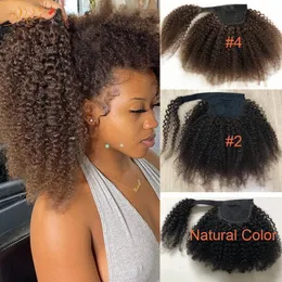#2 #4 Brown Afro Afro Kinky Curly Ponytail Human Hair Rayping em torno de Puff Bun Updo Hairs Remy Brasilian Pony Tail Extensions 120g