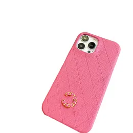 Handyhüllen Rose Pink Handyhülle Damen Luxus-Designer-Handyhüllen für iPhone 13 Pro Max 12Pro Xs Max Xr Ledergitterlinien Phonecase-Abdeckung BA4D
