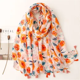 Women Spain Fashion Viscose Scarf Lovely Sunflower Tassel Shawl Wrap Neck Pashmina Winter Foulard Bufandas Muslim Hijab