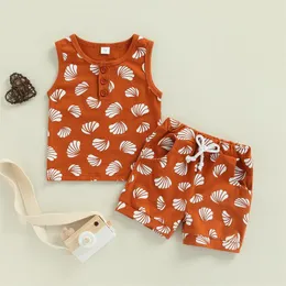 Set di abbigliamento Neonati maschi Canotte senza maniche stampate a conchiglia Tasche laterali Pantaloncini Completi da 2 pezzi Set di vestitiAbbigliamento