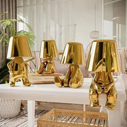 Başucu dokunmatik kontrol masası lambası koleksiyonu altın düşünür heykeli usb portu ile LED Dimmodable Modern Gece Işık Oturma Odası Ofis Ofis Raf Dekoru
