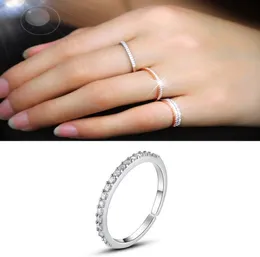 Women Rose Gold Simple Wedding Ring 925 Silver Sparkling Zirconia Apaded Diamonds Ringse Emplable Band Ring