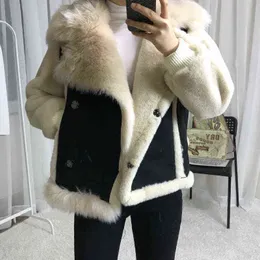 Casual Winter Wool Blends Coats Woman Rabbit Futro kołnierz płaszcze Automotive Kobiety płaszcze Targlowanie jagnięciny futra płaszcza 2022 HH22 T220810