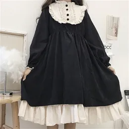 Abiti da donna autunno stile giapponese Collo a vita alta dimagrante ContrastColor Increspato Sweet Lolita Dress Abbigliamento Kawaii 220811