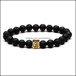 Charm Armbänder Schmuck 8mm Naturstein Lava Rock Armband Würfel Zinklegierung Silber Gold Farbe Aromatherapie Ätherisches Öl Di Dhq9G