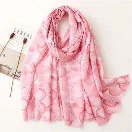 Fashion Luxury Pink Petal Floral Fringe Viscose Shawl Scarf High Quality Wrap Pashmina Stoles Bufandas Muslim Hijab