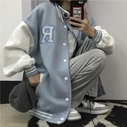 Giacche da donna Giacca da baseball Donna Coreano Casual Tasca allentata Lettera Stampa Bomber oversize Felpa Uniforme Streetwear Coppia Top 220811