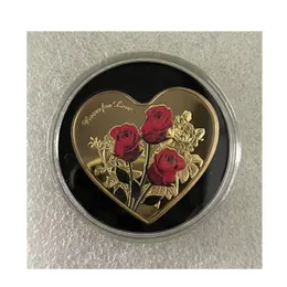 50 jednostek mieszany kolor noworoczny prezenty w kształcie serca róży róży kochanka ślubna srebrna moneta walentynkowa pamiątkowa pamiątka świąteczna. Cx