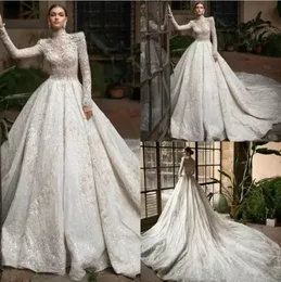 2023 Novos vestidos de noiva de luxo de luxo com mangas compridas recolocas de renda de renda de tule vestidos de noiva vestido de noiva vestido de noiva bc5491