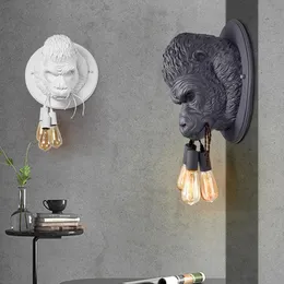 Lampada da parete Nordic Resin Gorilla Retro Modern Led Sconce Home Loft Camera da letto Comodino Decor Light Fixtures Apparecchio da parete