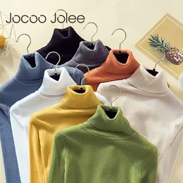 Jocoo Jolee Elegant solide Rollkragenpullover koreanischer Stil Harajuku Langarm Strickover Pullover Casual Slim Tops Frauenpullover 220811