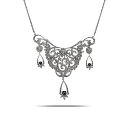 Flerfärgad svart agathalsband Vintage 925 Sterling Silver Women Chinese Style Marcasite smycken Tillbehör