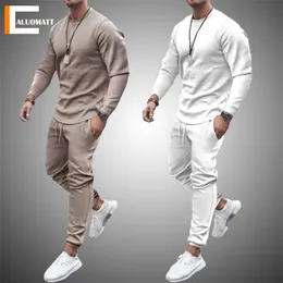 Autumn Men Tracksuit Casual Solid Sports Set Long Sleeved TShirt 2 Pieces SetsPants Fashion Brand Jogger Fitness Sportswear 220811