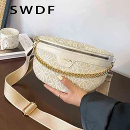 HBP Crossbody Bags Evening Bag Embroidery Threads Canvas Waist Packs for Women Contrast Color Fanny Pack Female Chain Wide Strap Chest 220811