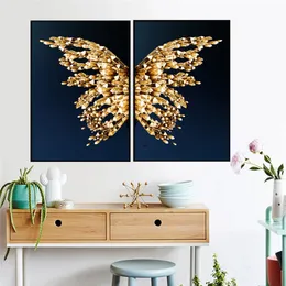 Pintura de lona nórdica Poster de parede Poster dourado Butterfly Picture Modern Style Lary Printing Printing Art Aisle Room Dector Dector