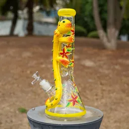 재고 3D 노란 도마뱀 스타일 담즙 담즙 직선 튜브 유리 봉
