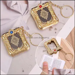 Keychains Fashion Accessories 1st Ny Muslim Keychain Harts Islamic Mini Ark Koranbok Riktigt papper kan läsa Pendant Key Ring KeyFob R Dhdxh