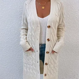 MAYCAUR Maglione cardigan da donna Cappotto lungo autunno e inverno Corda intrecciata Maglioni lavorati a maglia tinta unita Donna 220818