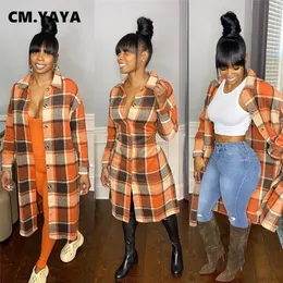CM YAYA Women Plaid Long Sleeve Button Up Blouse Style Wool and Blends Outcoat Winter Vintage Woman Jacket Coat 220819