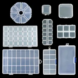 Compartimento de jóias de armazenamento de plástico transparente Recipiente ajustável para contas de breol da caixa do retângulo