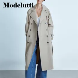 Modelutti Spring Autumn Autumn Breastted Trench Coat Belt Women Moda Loose Solid Simple Casual Windbreaker 220818