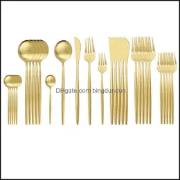 Dinnerware Sets 30Pcs Matte Gold Tableware Set Stainless Steel Kitchen Flatware Knife Spoon Dessert Fork Dinner Cutlery Dr Bingdundun Dhcdv