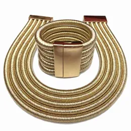 Bangle Designer Fashion Ethiopian African Jewelry Set Magnetic Buckle Choker Halsband Kvinnor Multilager Vävning Överdriven armband