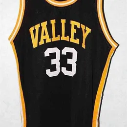 저렴한 커스텀 래리 버드 #33 밸리 고등학교 농구 저지 검은 흰색 자수 스티치 모든 크기와 이름 조끼 셔츠 사용자 정의