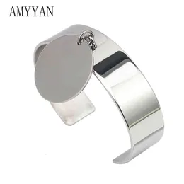 Bangle Designer Jewelry 16mm Wide Round Charm 316l Stainless Steel Bracelets Cuff Bangles Can Be Name Laser Engrave