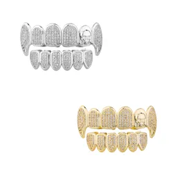 Iced out Skull Zircon pavimentado dentes Grillz para homens mulheres corpora Hip Hop Silver Gold Grills