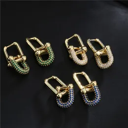 2022 nuovi orecchini di fascino geometrico a forma di U di moda per le donne con regalo di gioielli con orecchini a bottone in cristallo bianco verde blu