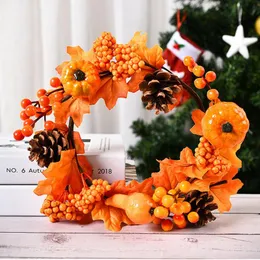 Dekorative Blumenkränze, künstlicher Kranz, Girlande, Weihnachten, Halloween, Kürbis, Kiefer, künstlicher Stoff, Rattan-Material, Heimdekoration, dekorativ, D