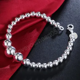 Armband aus 925er-Sterlingsilber, verschiedene Größen, glatte Perlenkette, 20 cm, für Damen, Mädchen, Hochzeit, Verlobung, Schmuck