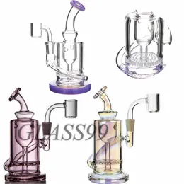 Små glasbong vattenpipor Honeycomb Perc Vattenpipor Oljeriggar Tjocka Bubbler Dabbers i blå svart färg med 10 mm skarv Färgglad återvinningsmaskin Ash Catcher Shisha