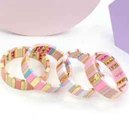 Designer Bohemian Ethnic Style Fashion Enamel Ladies Bracelet Bangle Macaron Color Matching Rectangular Rectangle Lucky Jewelry