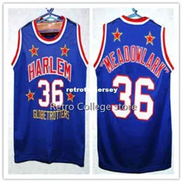#36 Meadowlark Lemon #21 Kevin Harlem Globetrotters Basketball Jersey Blue Sewn Stitched Personlig anpassad Jer XS-6XL Vest Jerseys Vest Sh