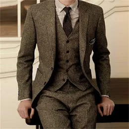 Blazer For Men Designs Brown Tweed Suit Vintage Winter mal Wedding s 's Classic 3 Pieces 220817
