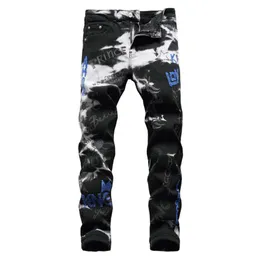 Men's Jeans Letters Embroidery Black Stretch Denim Embroidered Pencil Pants TrousersMen's