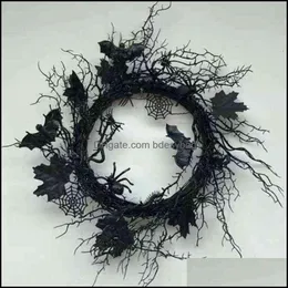 Декоративные цветы венки Хэллоуин искусственный черный венок жуткий 3D искусственный паук летучая мышь